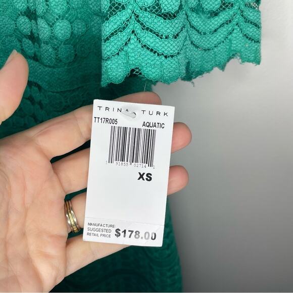NWT New Trina Turk Merengue Off Shoulder Lace Dress in Aqua Size XS - Picture 7 of 9